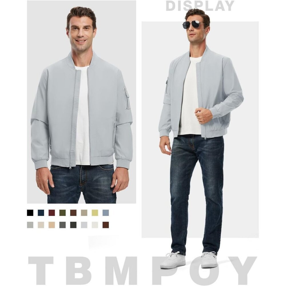 Men's Stylish Casual Lightweight  A1-Light Blue Golf Varsity Bomber Jackets - Picture 6 of 7